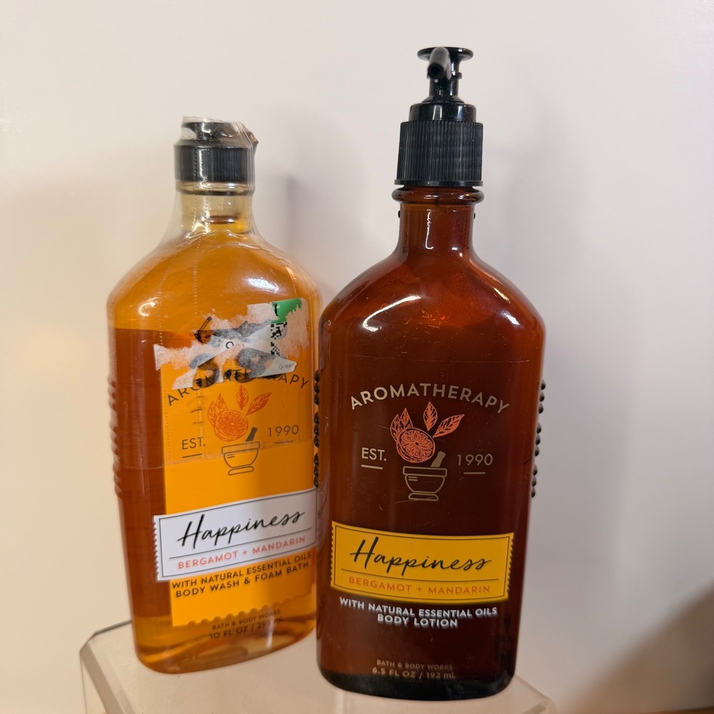 Bath & Body Works Aromatherapy Happiness Bergamot Mandarin Body Wash Lotion Set